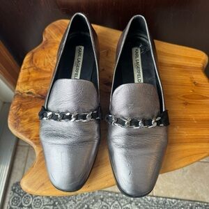 Karl Lagerfeld Silver Leather Loafer Flats Size 7